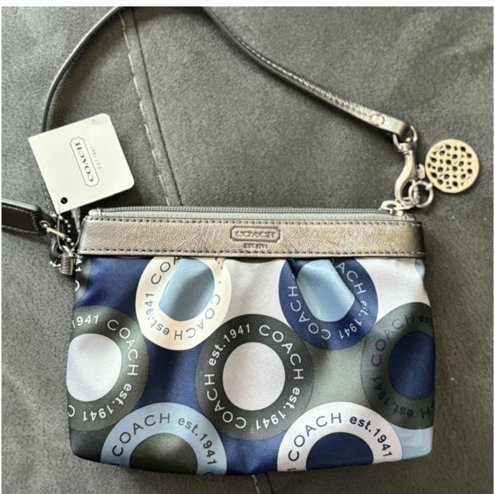 Coach Alexandria Signature Circles Sateen Blues Wristlet NWT